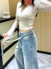 American-style Hot Girl Design Single-sided Rhinestone Denim Pants For Women, 2026 Spring Vintage Fashionable Shiny_mkmklike.com