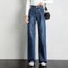 High Waist Stretch Denim Pants For Women - Relaxed Fit Straight Leg Cropped Jeans With Vintage Wash (Light Blue/Dark Blue)_mkmklike.com