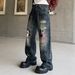 Streetwear Jeans - Vintage Graffiti Print Relaxed Straight-Leg Pants | Oversized Hip-Hop Denim With Distressed Details_mkmklike.com
