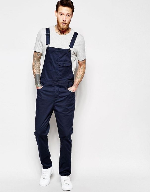 Men's Clothing New Denim White Bib Pants Slim Fit Slim Men's Long Pants Station New Bib Pants Men's_mkmklike.com