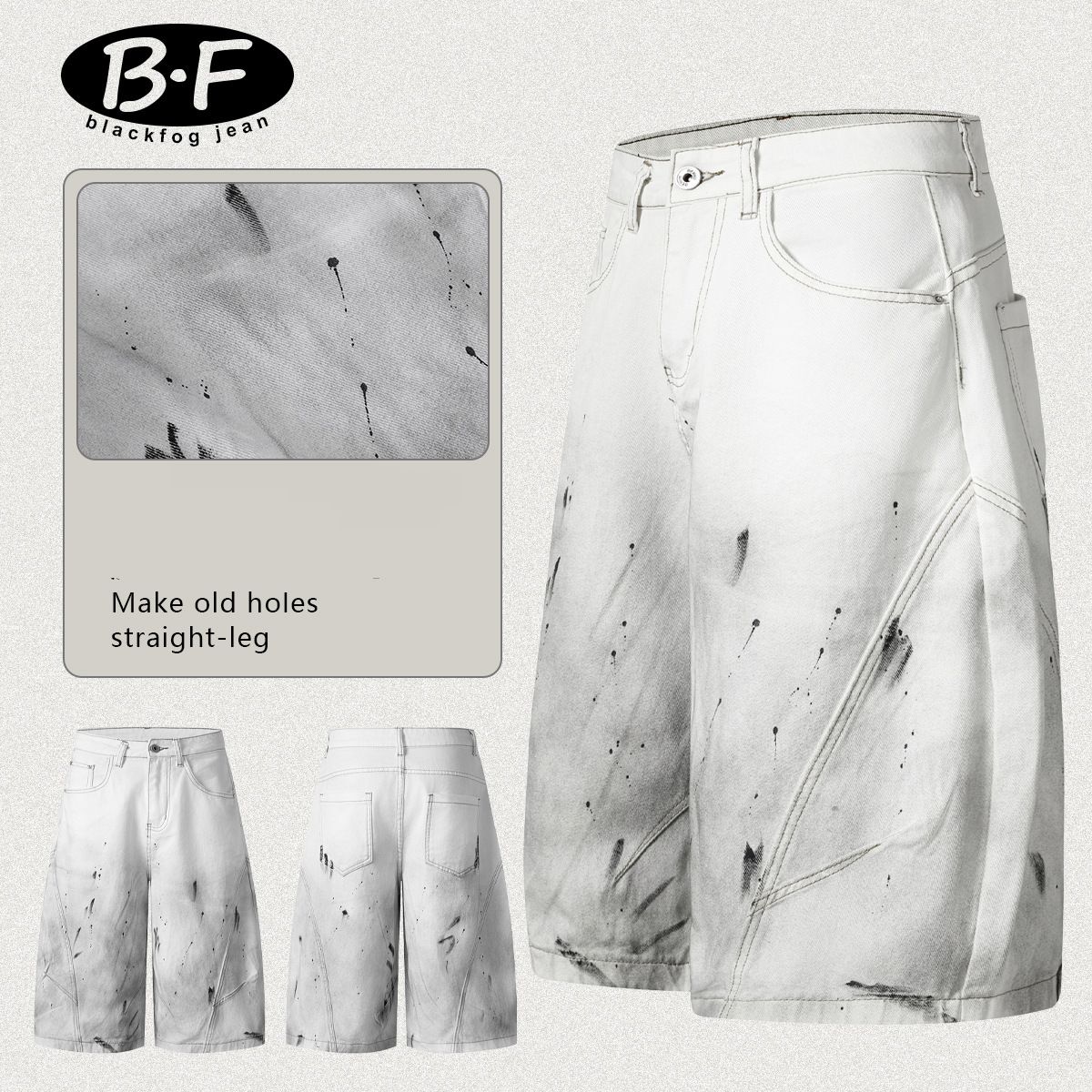 Men's Clothing Retro Trend Ink Machete Washed Casual Jeans Oversize High Street Stitching Straight Pants_mkmklike.com
