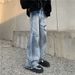 Men's Clothing Gothic Letter Embroidered Distressed Denim Jeans For Men & Women - High Street Vintage Washed Relaxed Fit Wide Leg Straight Cut_mkmklike.com