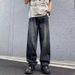American Streetwear Washed Denim Jeans – Distressed Relaxed Fit Straight-Leg Pants For Men_mkmklike.com
