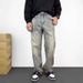 Men's Retro Street Spring Ripped Jeans Ink Splatter Sequins Style Loose Versatile Straight Leg Trousers_mkmklike.com