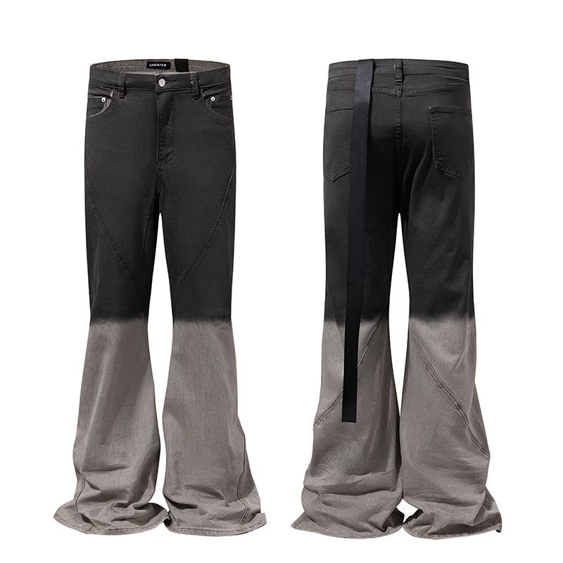 Unisex Grunge Gradient Flare Jeans – High Street Distressed Denim Pants With Vintage Wash & Raw Hem – 90s Revival Wide Leg Trouser Alternative Fashion_mkmklike.com