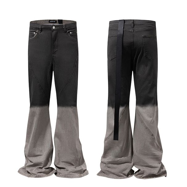 Unisex Grunge Gradient Flare Jeans – High Street Distressed Denim Pants With Vintage Wash & Raw Hem – 90s Revival Wide Leg Trouser Alternative Fashion_mkmklike.com