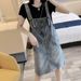Fashion Denim Two-Piece For Women's 2025 Summer New A-Line Skirt, Anti-Aging And Stylish Suspender Dress Set_mkmklike.com