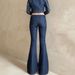 Women's Dark Blue Raw Denim Low Rise Slim Fit Flared Jeans American Style Spring/Autumn Regular Size Solid Pattern_mkmklike.com