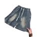 Unisex Vintage Washed Drawstring Waist Denim Shorts Casual Summer Streetwear Five-Point Shorts Gender-Neutral Design_mkmklike.com