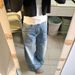 Summer American Retro Washed Blue Distressed Curved Knife Jeans Women's Loose Fit Slimming Straight Leg Wide Leg Floor Length Pants_mkmklike.com