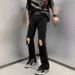 Streetwear Black Ripped Jeans With Side Zipper - Slim Straight Fit Punk Denim Pants For Men (S-3XL)_mkmklike.com