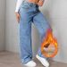 Women's Flared Fleece-Lined Jeans - High Waist Loose Wide Leg Winter Pants, Sweet & Spicy Style, Mid Blue Wash, Plus Size Available (XS-XXL)_mkmklike.com