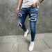 Skinny Ripped Jeans For Women & Men – Distressed High-Waisted Stretch Denim Pants (Sizes 30-38)_mkmklike.com
