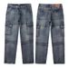 Cross-border Special For American High Street Straight Jeans Men's Four-season Loose Straight Multi-bag Splicing Retro Wide-leg Pants_mkmklike.com