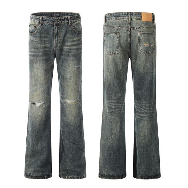 Men's Clothing Ripped Flared Jeans Distressed Vintage Blue Flared Jeans For Men & Women - Retro Slim Fit Stretch Denim Pants With Ripped Details_mkmklike.com