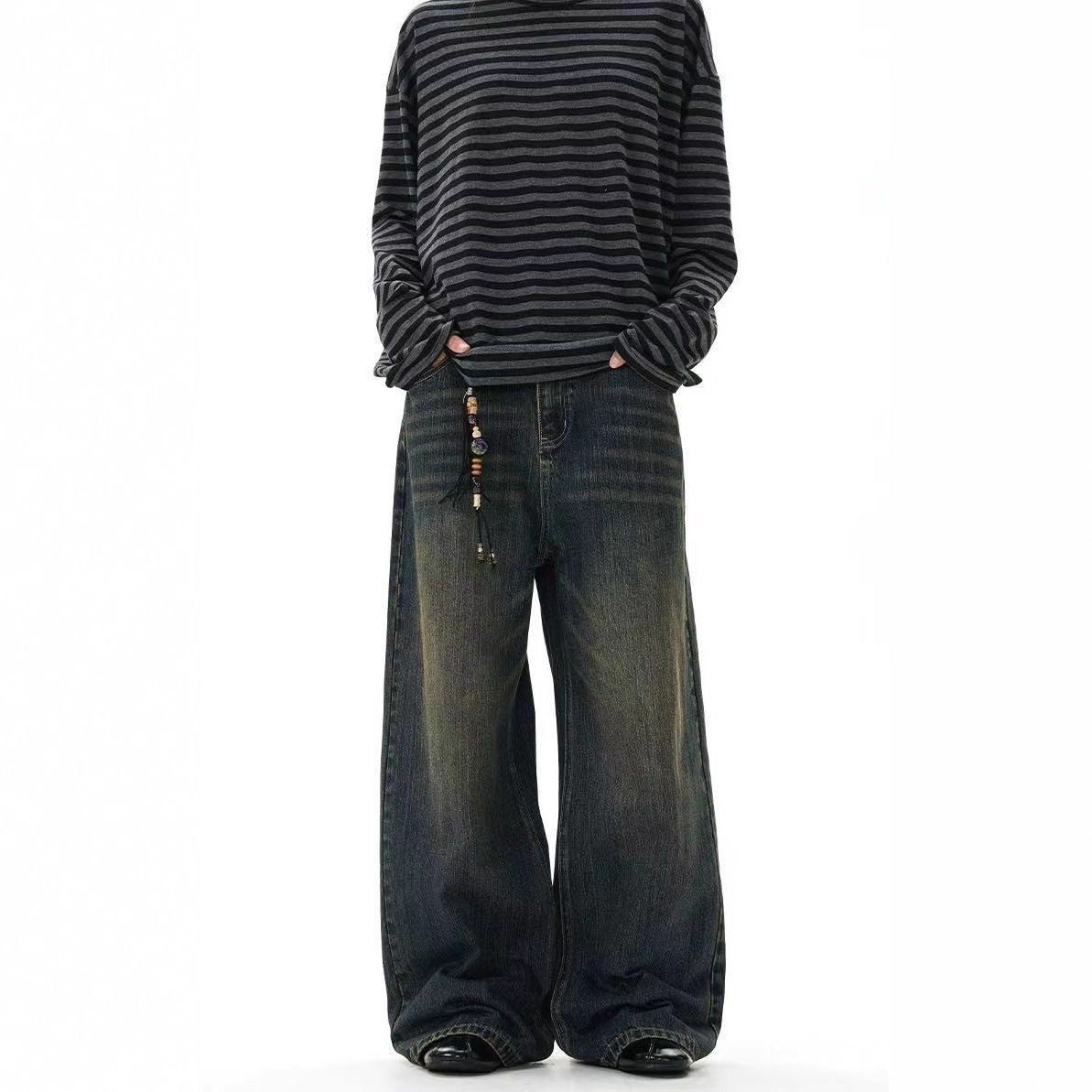 Men's Clothing Vintage High-Waisted Straight Leg Jeans For Men & Women - Classic Blue Distressed Denim Pants With Relaxed Fit_mkmklike.com