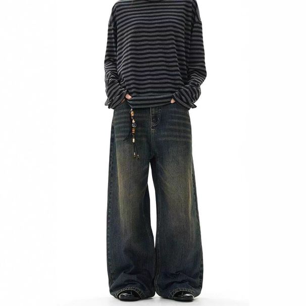 Men's Clothing Vintage High-Waisted Straight Leg Jeans For Men & Women - Classic Blue Distressed Denim Pants With Relaxed Fit_mkmklike.com