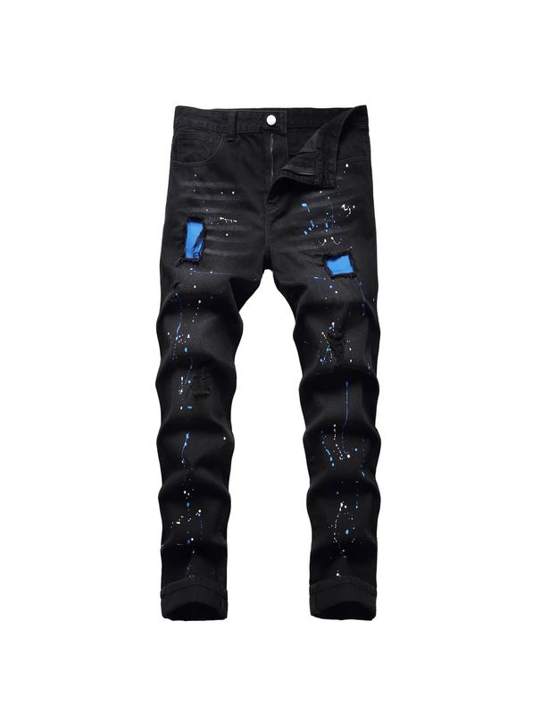 Men's Clothing 2026 Slim Fit Distressed Jeans – Stretch Black Denim Pants With Paint Splatter (28-42, Streetwear Style)_mkmklike.com
