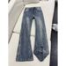 Men's Vibe High Street Straight Leg Jeans Washed Lightning Design Clean Fit Pants Slight Flare_mkmklike.com