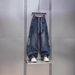 Men's Vintage Washed Straight-Leg Jeans – Distressed Striped Panels, High Street Baggy Fit, Unisex Retro Denim Pants (Blue)_mkmklike.com