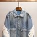 Women's Winter Denim Jacket Korean Style Beaded Lapel Cotton Coat_mkmklike.com