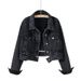 Women's Clothing Vintage Denim Jacket For Women - High Waist Black Cropped Denim Jacket With Retro Hong Kong Style_mkmklike.com