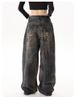 Men's Distressed Graffiti Washed Wide-Leg Jeans - Vintage Streetwear High-Waisted Loose Fit Denim Pants For Urban Style_mkmklike.com