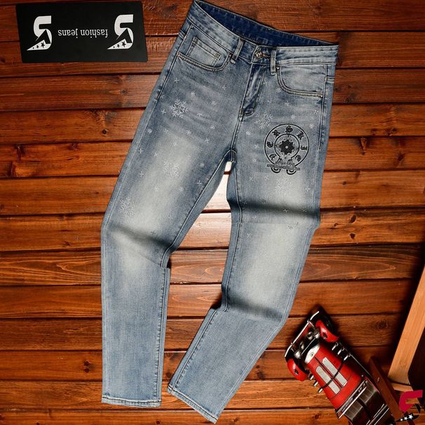 Men's Clothing High End Slim Fit Straight Leg Jeans For Men Trendy Stretch Rhinestone High Street Style Summer Spring Long Pants_mkmklike.com