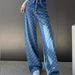 Women's Clothing High Waist Slim Floor Length Straight Denim Wide Leg Pants Women's Loose Niche High Street Ins Design 18175_mkmklike.com