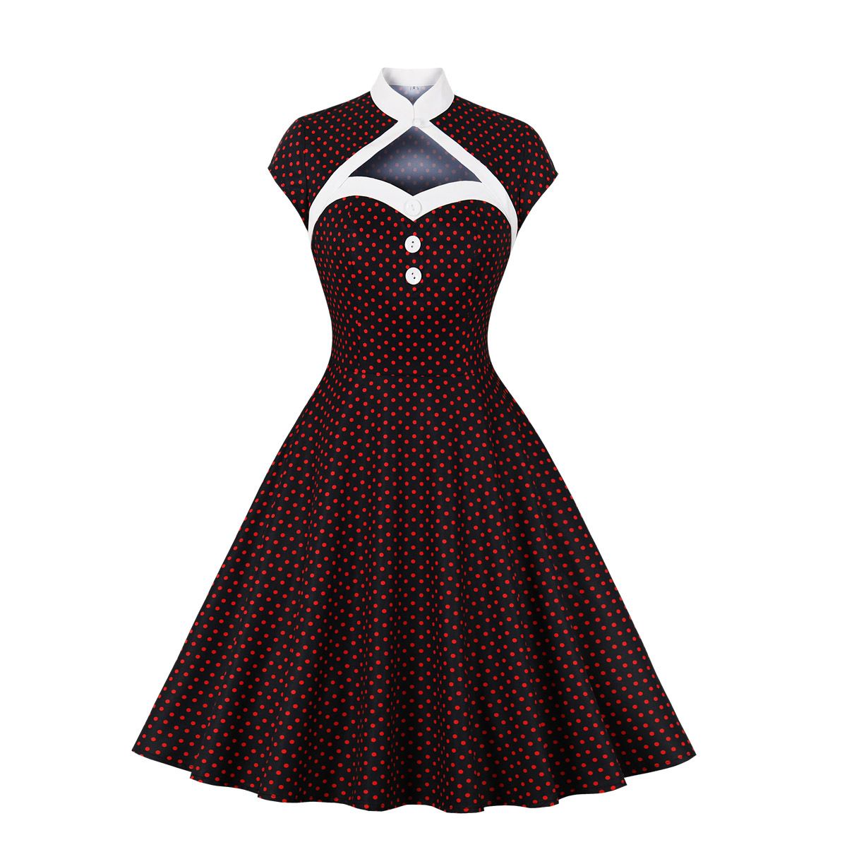 women's clothing polka dot retro long swing dress _mkmklike.com