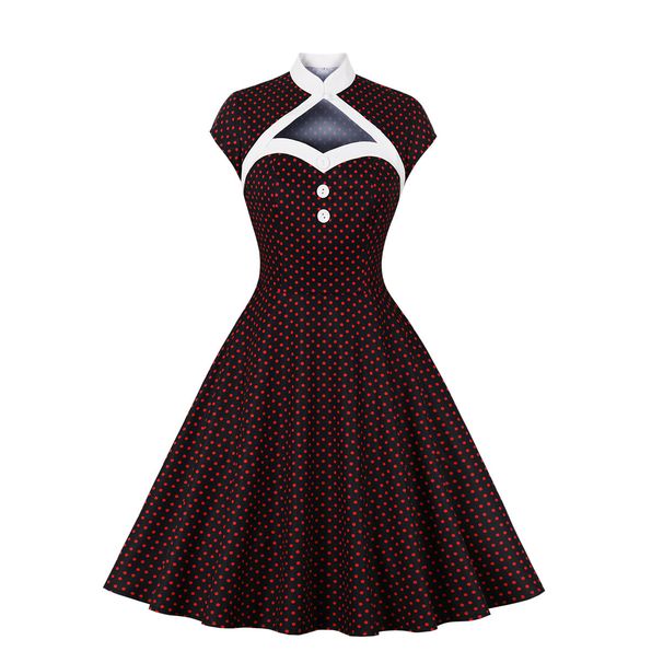 women's clothing polka dot retro long swing dress _mkmklike.com