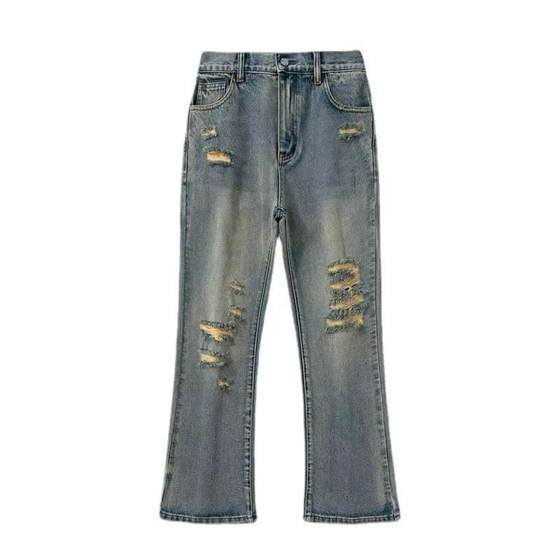 LKTM Wear # Summer Hole Micro Pull Jeans Men's American Trendy Brand Washed Loose Versatile Floor Pants 03E_mkmklike.com