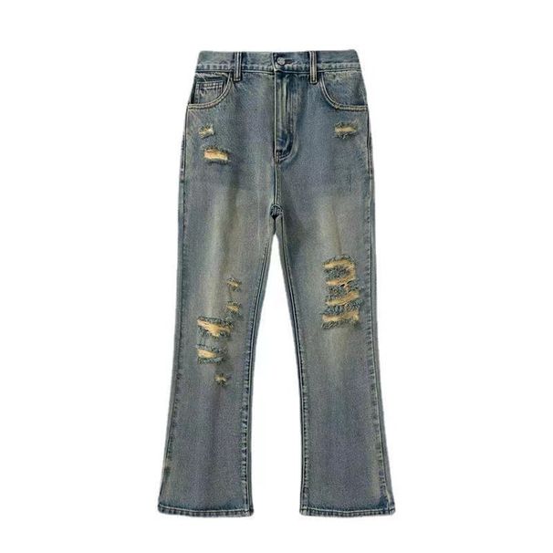LKTM Wear # Summer Hole Micro Pull Jeans Men's American Trendy Brand Washed Loose Versatile Floor Pants 03E_mkmklike.com