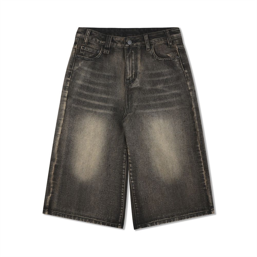 Washed Denim Shorts For Men, Loose And Casual Straight Leg, Knee Seven Quarter Mid Length, Vibe Trendy Brand, High_mkmklike.com