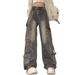 American Street Vibe Hot Girl Cargo Jeans For Women Petite High Waist Loose Slimming Wide Leg Straight Long Pants Trendy_mkmklike.com
