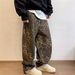 Men's American Streetwear Jeans - Loose Fit Straight-Leg Cotton Pants With Leopard Print For Urban Fashion_mkmklike.com