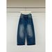 ICC Guangzhou Thirteen Lines Vintage Washed White Flocked Cuffed Wide-Leg Loose Jeans For Women 10581_mkmklike.com