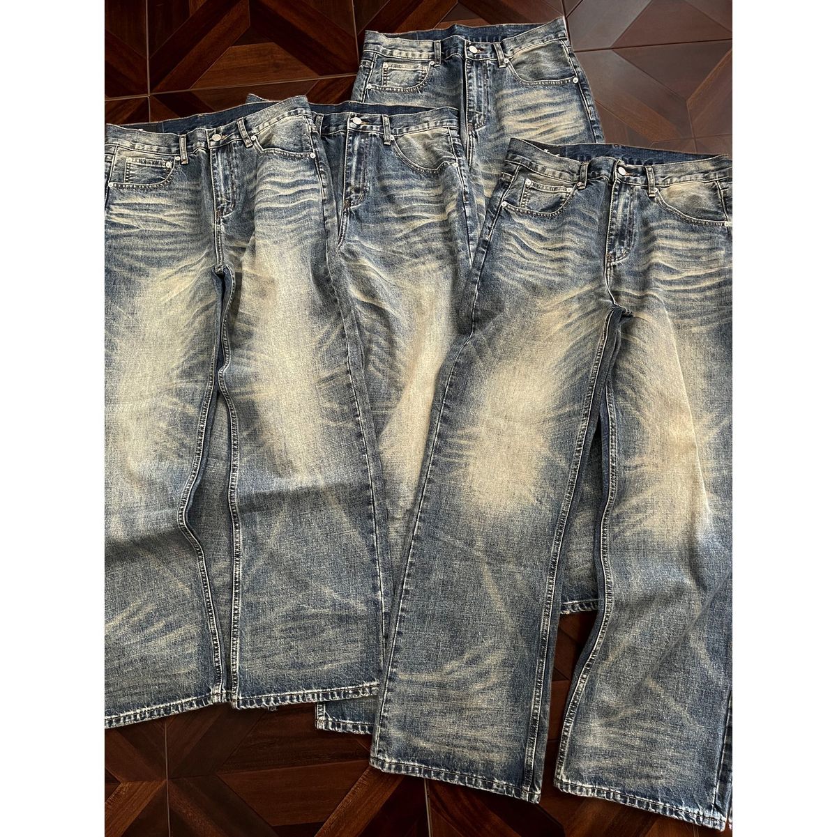 American National Tide Spring And Autumn Street Versatile Micro-pull Loose Straight Casual Washed Old Denim Trousers_mkmklike.com