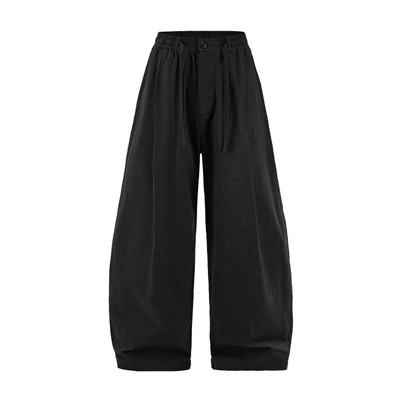 Men's Linen Wide-Leg Trousers – Relaxed Fit, 100% Cotton, Breathable & Casual (Khaki/Black/Gray, S-XL)_mkmklike.com