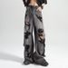 Scratched Holes And Old Black Jeans, Summer Straight Casual Washed Wide-leg Pants, Niche Design Long Pants Men_mkmklike.com