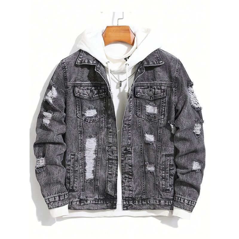 Denim Autumn Korean Style Trendy Ins Versatile Handsome Loose Casual Ripped Jacket Men's Clothing_mkmklike.com