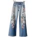Women's Clothing Embroidery Straight Jeans Spring And Autumn Wide Leg Pants_mkmklike.com