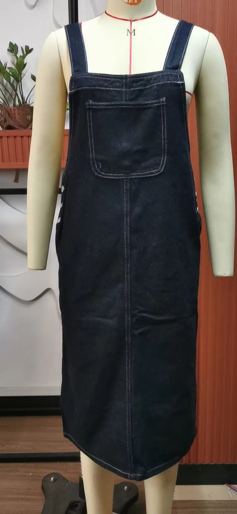 K New Personalized Denim Suspender Dress With Mid Length Skirt_mkmklike.com