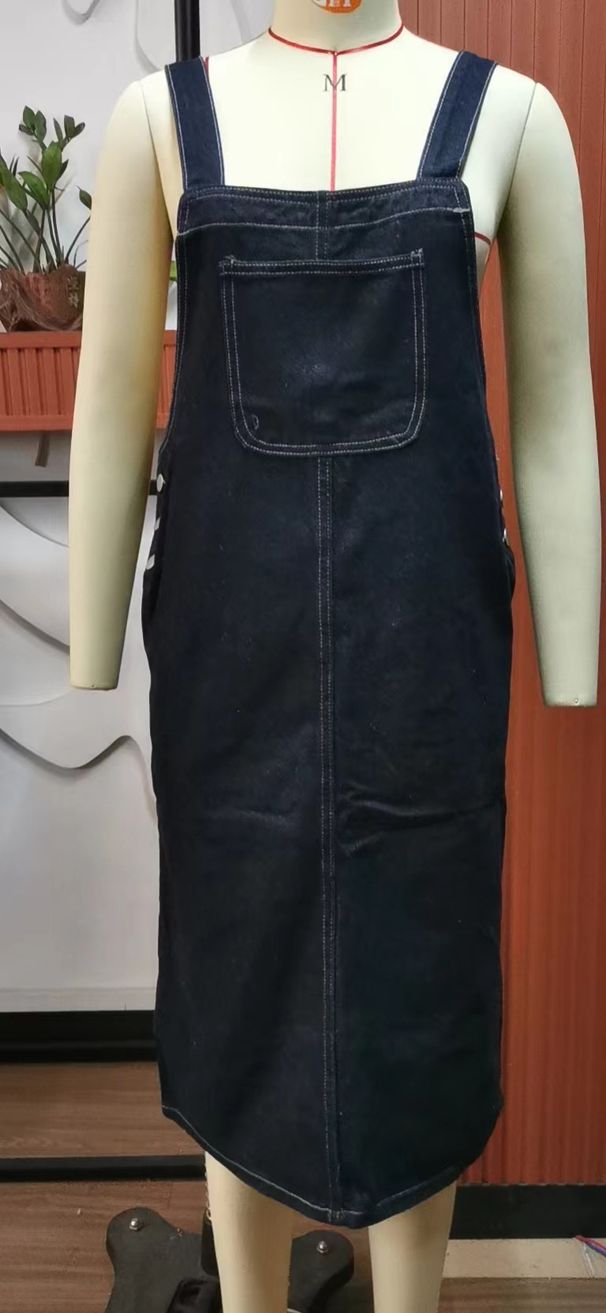K New Personalized Denim Suspender Dress With Mid Length Skirt_mkmklike.com