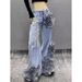 Women's Clothing Floral Embroidered High-Waisted Jeans For Women - Trendy Streetwear Wide-Leg Denim Pants With 3D Flower Details_mkmklike.com