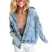 Women's Oversized Denim Jacket -Inspired Vintage Wash With Multiple Pockets & Relaxed Fit_mkmklike.com