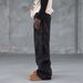 Men's Distressed Graffiti Straight Leg Jeans - Black Grey Washed Denim Pants With Hand-Painted Details_mkmklike.com
