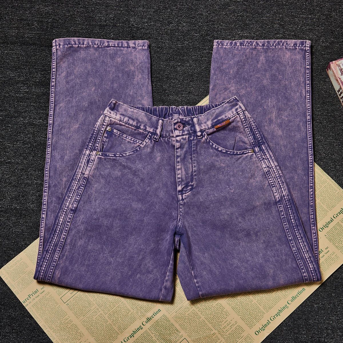 Men's Retro Washed Jeans – Loose Straight-Leg Streetwear Pants, High-Waisted Stretch Denim In Green/Black/Khaki/Purple_mkmklike.com