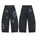 Streetwear Floral Print Baggy Jeans For Men – Oversized High-Waisted Wide-Leg Denim Pants With Cartoon Flower Design | 90s Vintage Aesthetic_mkmklike.com