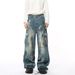 Men's Clothing Winter Hand Painted Graffiti Heavy Industry Multi Pocket Work Jeans_mkmklike.com